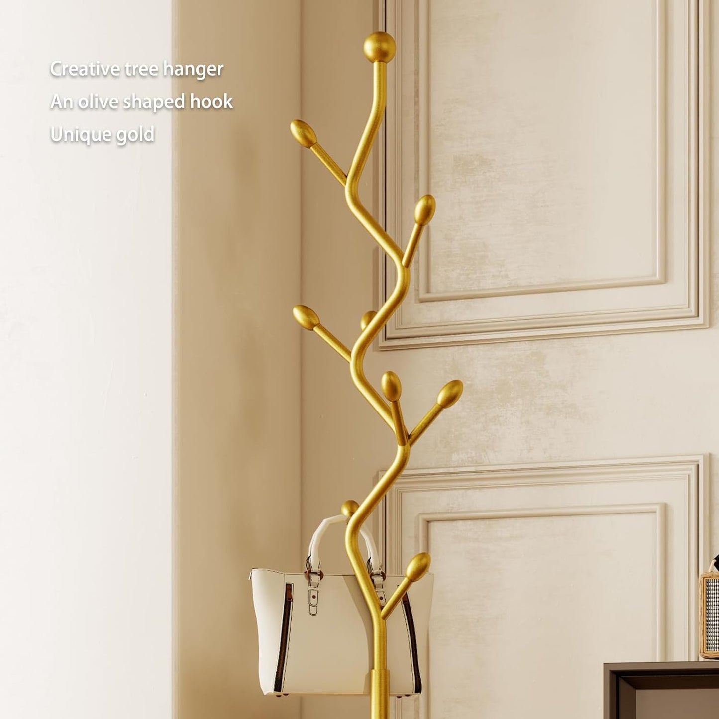 Tree-shaped coat rack stand,Metal coat tree with 8 Hooks and sturdy cast iron base,Heavy Duty coat rack freestanding coat hanger stand for Clothes Hats Scarfs Purses (gold)