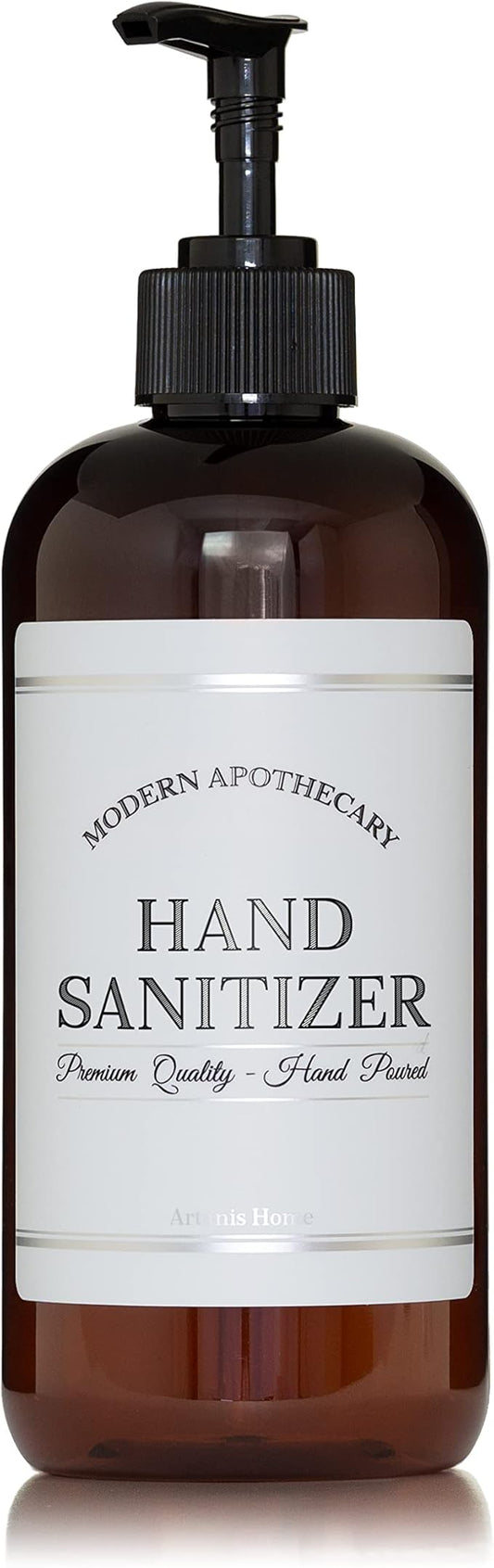 Amber PET Plastic Refillable Hand Sanitizer Pump Bottle Dispenser with Black Plastic Pump, 16 oz with Waterproof Label, Empty Reusable Container for Home, Kitchen, Bathroom, Office, Business