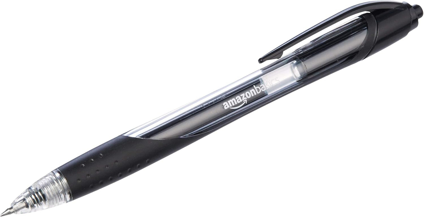 Amazon Basics Retractable Gel Ink Pens, Fine Point, Smooth Writing, Black, 12-Pack