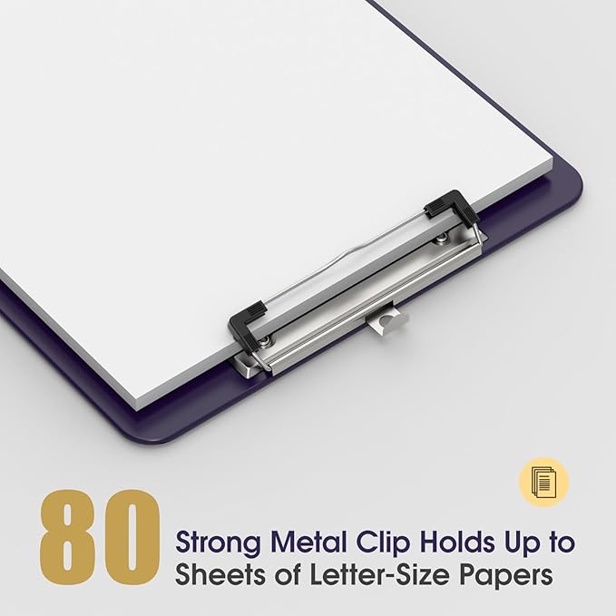 Plastic Clipboards 2 Pack, A4 Purple Clip Board 8.5x11 for Classroom, Students, Kid, Woman, Size 9" x 12.5" with Low Profile Clip, Office & School Supply