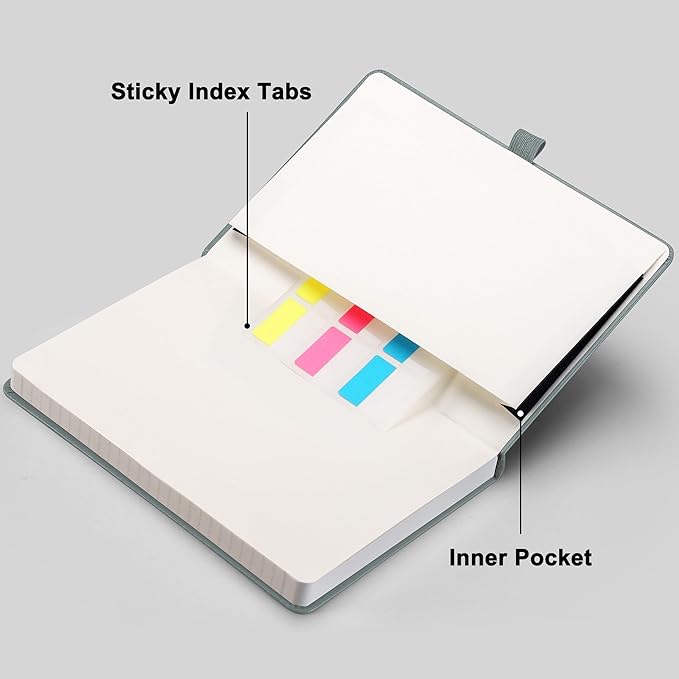RETTACY Graph Grid Paper Notebook, 192 Pages, A5 Medium Size (5.7'' x 8.3''), 5 Squares per Inch, Leather Hardcover, 100 GSM Thick Paper, for School, Students, Math, Engineering (Blue-gray)