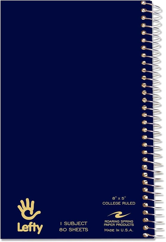 Roaring Spring Lefty Spiral Journal, College Ruled Small Left Handed Notebook, 8" x 5", 80 Sheets, Assorted Color Covers