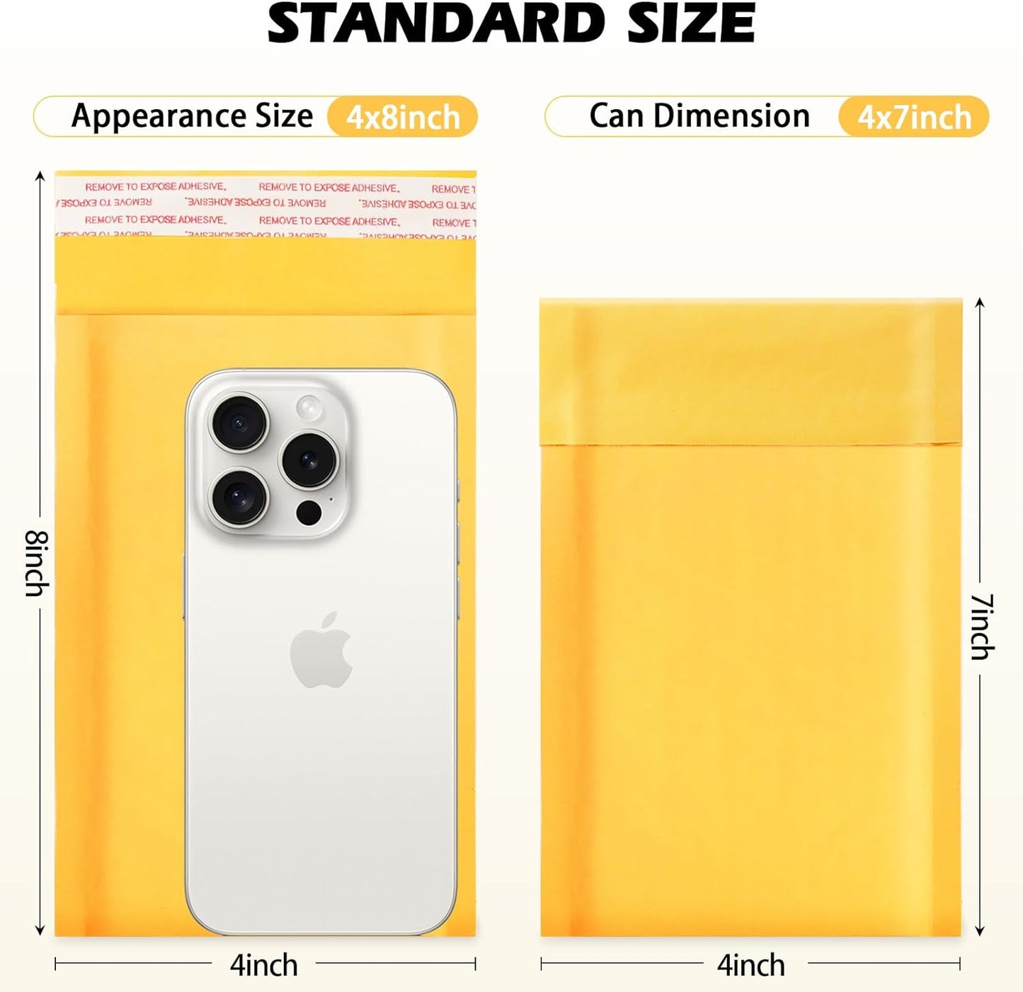 105Pack Yellow 4x8inch Kraft Bubble Mailers Small Business Mailing Packages Self-Sealing Paper Envelopes, Mailer Shipping Padded Envelopes with Strong Adhesion for Jewelry Makeup Supplies