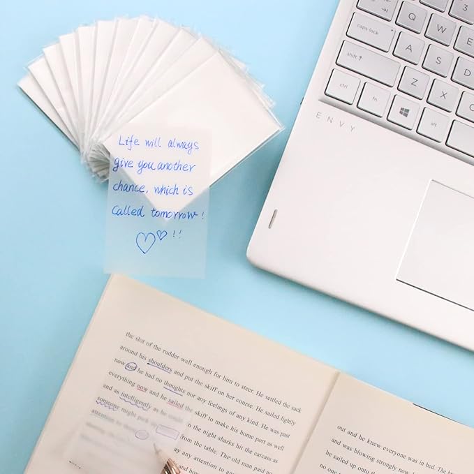 600 Pcs Transparent Sticky Notes Pad, 12 Packs Clear Sticky Notes for Books Message Reminder, Waterproof self-Adhesive Translucent Sticky Notes 3x2 Inch