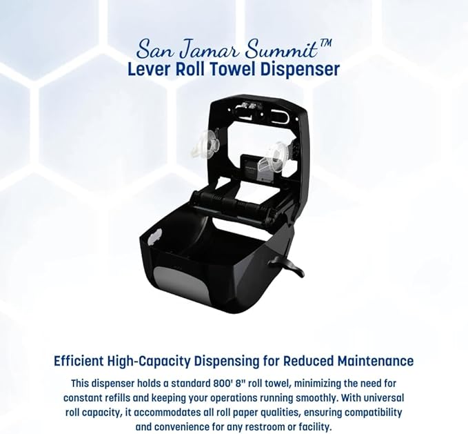 San Jamar Summit Lever Paper Towel Roll Dispenser, Wall Mounted Manual Dispensing, 1.5" Core for Bathrooms, Kitchens, and Restaurants, Plastic (ABS), Black and Stainless Steel