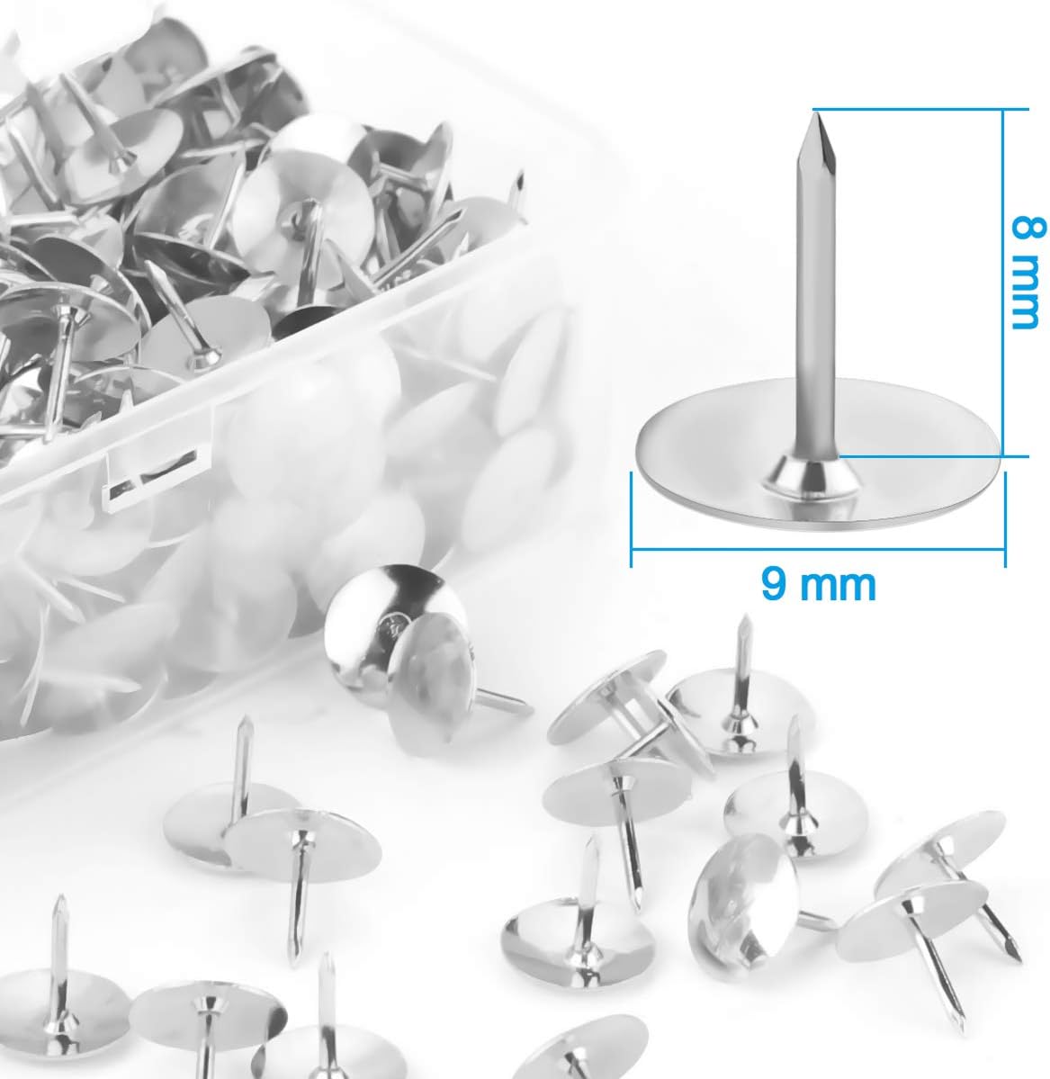 Yalis Thumb Tacks 500-count, 3/8-inch Steel Roundness Push Pins Office Tacks for Corkboard (Silver)