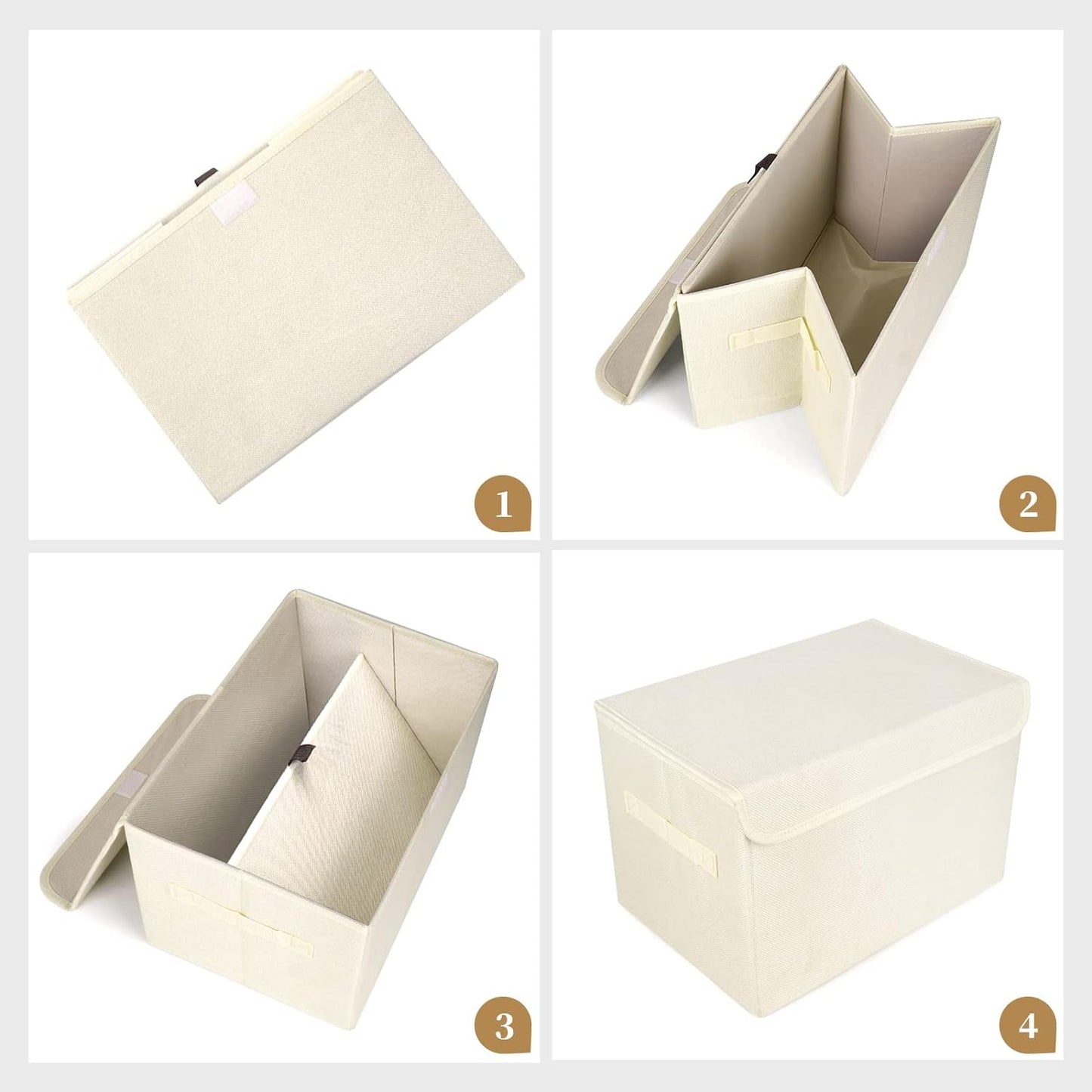 Large 42 Quarts Collapsible Stackable Storage Bins Cube with Lids [3-Pack] Foldable Fabric Linen Storage Boxes, Closet Organizer Baskets with Label for Home (16.7 x 12 x 12", Beige)