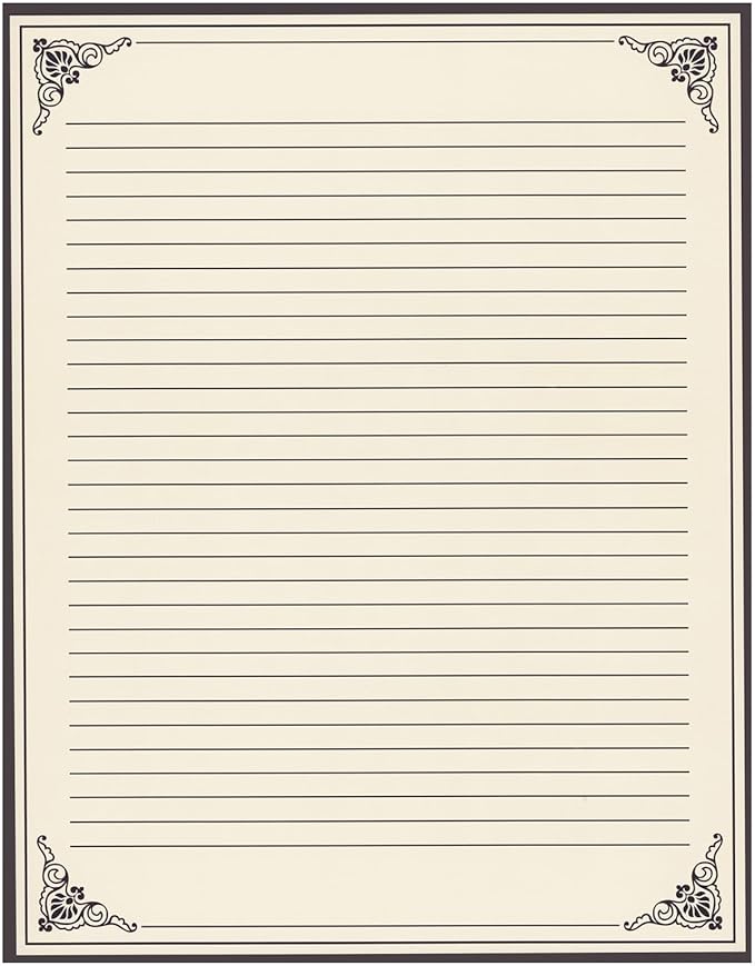 Juvale Fancy Vintage Lined Paper with Antique Border Design, Aged Stationery for Writing Letters, Invitations, Poems, Lyrics, Notes, Cream Color (8.5x11 Inches) - 96 Sheets