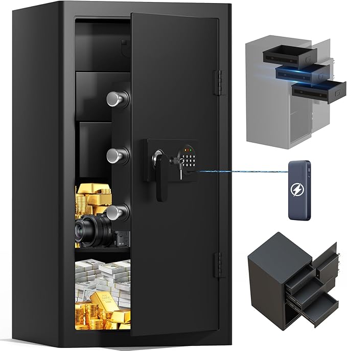 5.0 Cuft Fireproof Document Safe Box : Home Safe Fireproof Waterproof With Removable Drawer & Shelf Programmable Keypad Smart Alert Security Digital Office Safe Box For Money Jewelry