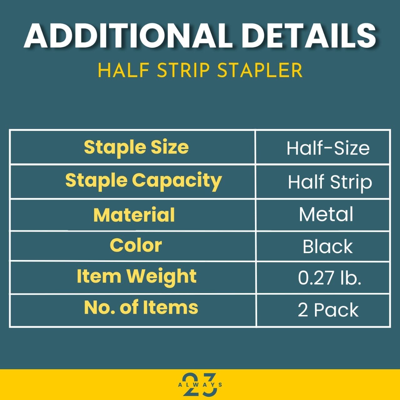 Always23 Stapler, Stapler for Classroom, 20-Sheet Capacity, Staplers, 2 Pack Black.