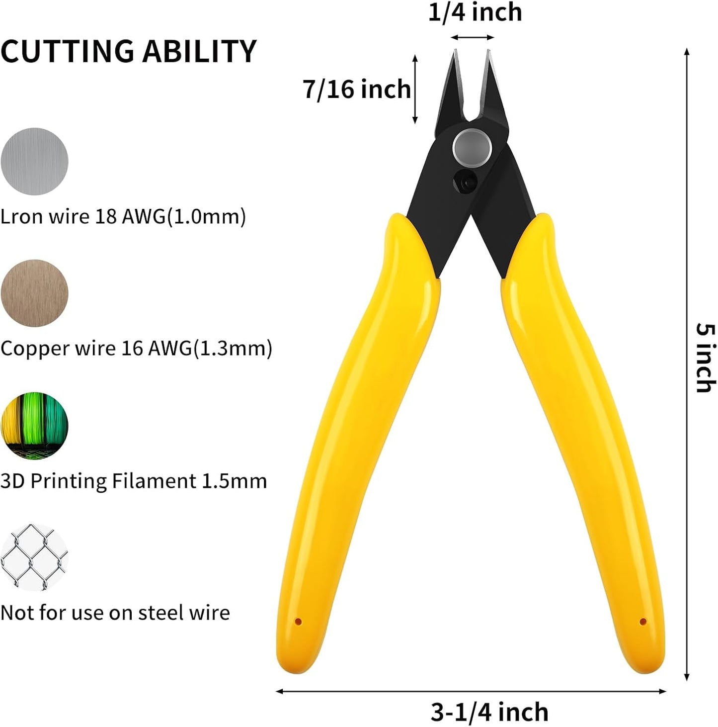 HongWay 5pcs Micro Flush Cutters, Wire Cutter with Internal Spring, Diagonal Cutters for Electronics, Heating Wire, Model Sprue, Soft Copper Wire Snips, 5 Inches, Yellow