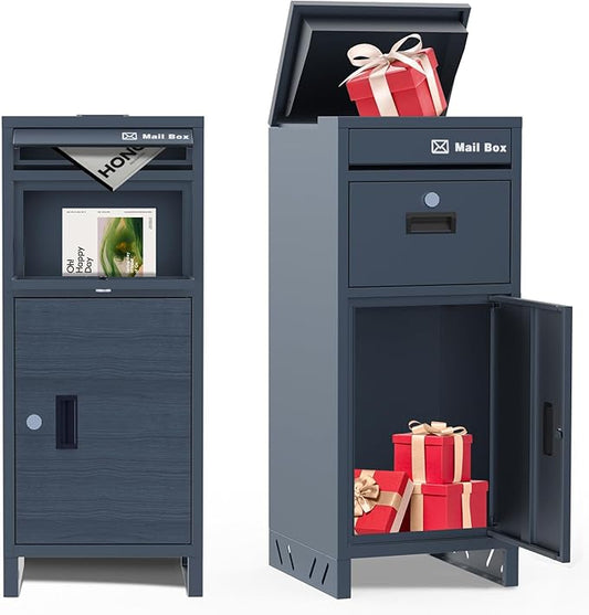 Package Delivery Boxes for Outside, Large Parcel Drop Boxes with Lock, Customize Address Stickers Package Drop Boxes for Outside is Waterproof,Package Delivery Box for Porch(Grey,15.7*15.7*37.8 in)