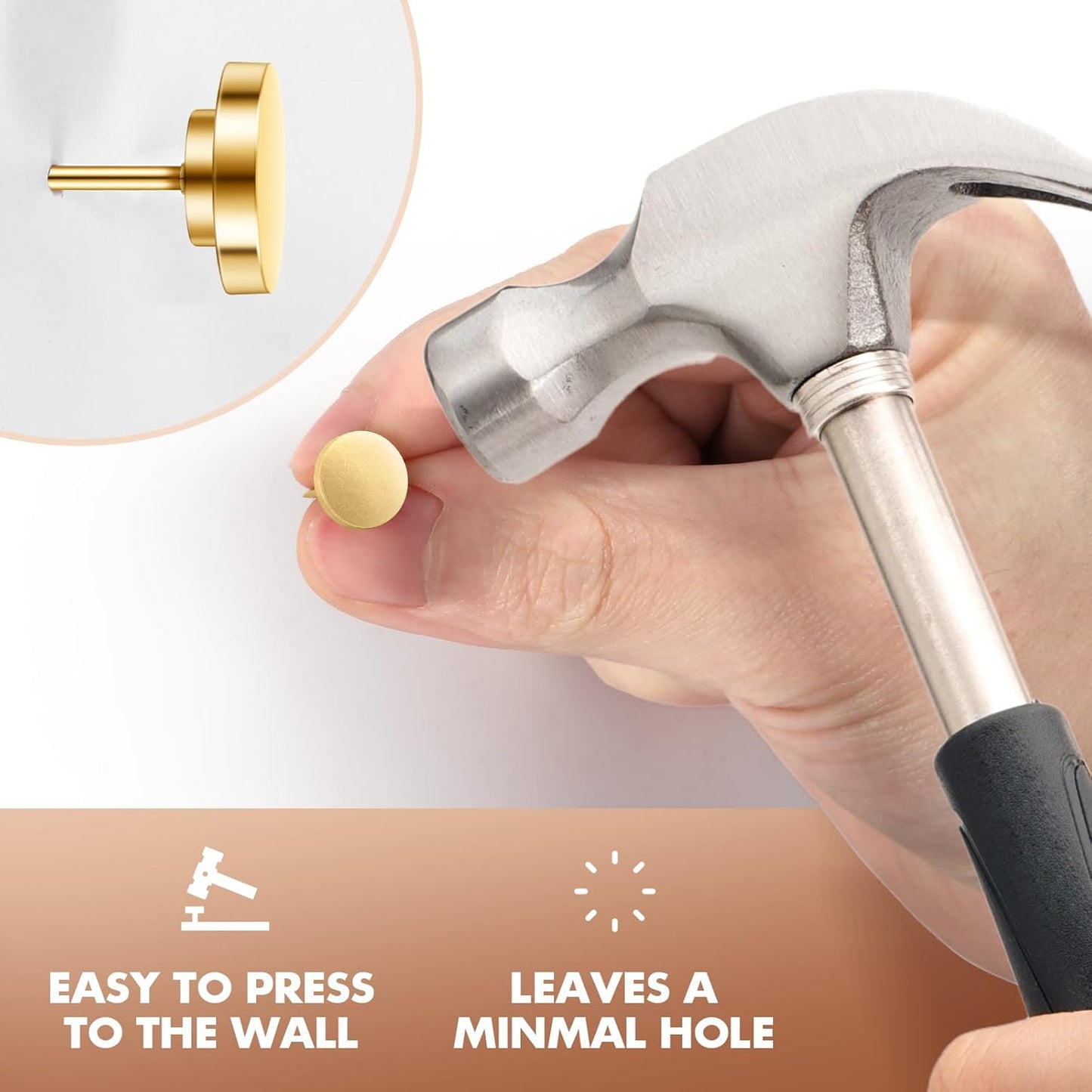 30 Pieces Gold Push Pins, Gold Decorative Thumb Tacks, Metal Push Pins for Wall, Thumbtacks for Wall, Push Pins for Bulletin Board, Picture Hanging Nails, Poster Tack, Wall Tacks for Hanging