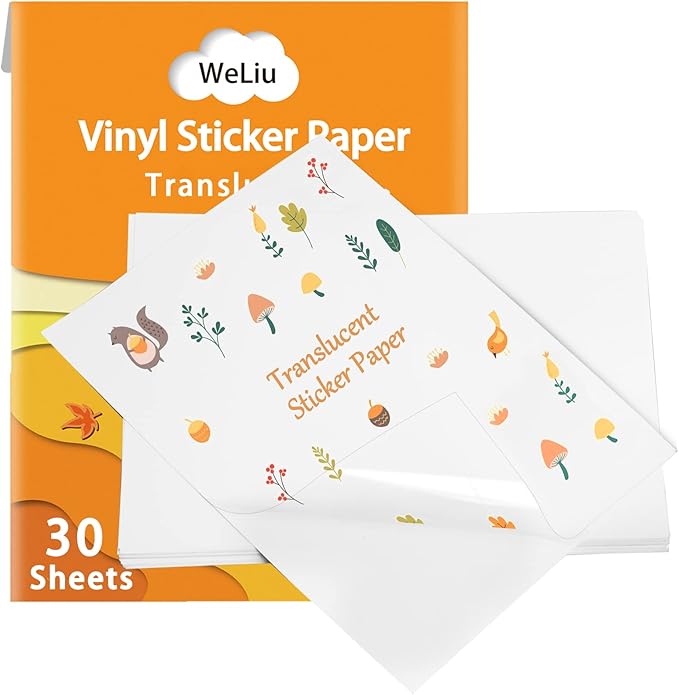 Printable Vinyl Sticker Paper for Your Inkjet Printer - 8.5 x 11 Inches 30 Sheets Translucent Premium Waterproof Sticker Paper - Dries Quickly and Holds Ink Beautifully