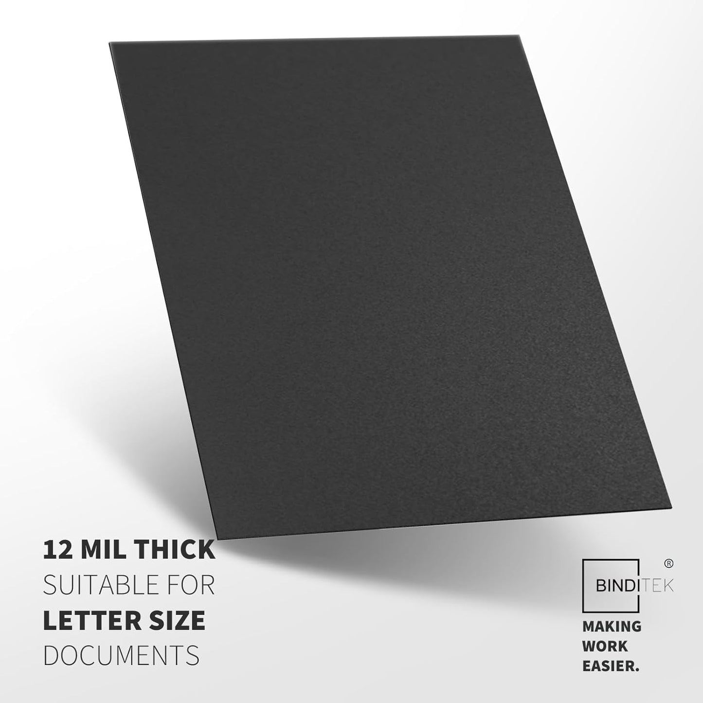 Binditek 100 Pack 12 Mil Sand-Textured Polycover - Plastic Binding Cover for Letter Size - Lightly Sanded Finish - Business Reports and Proposals - Square Corners, Un-Punched, Black