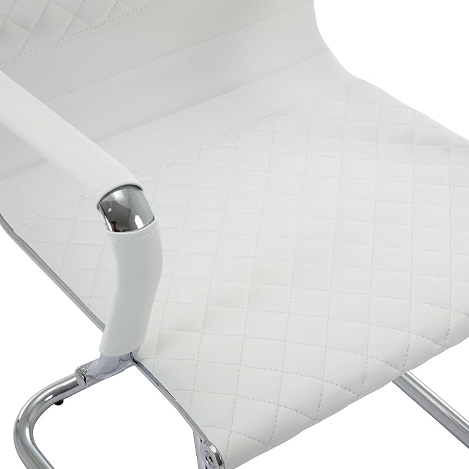 Office Guest Chairs - Set of 6 Modern PU Leather Desk Chairs for Reception, Waiting, and Conference Rooms - Mid Back, White