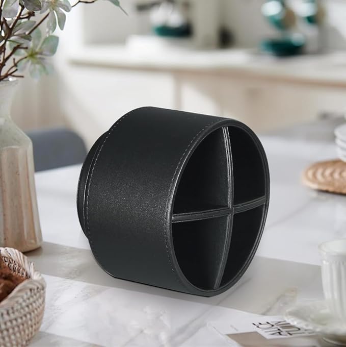 Fanousy 360° Rotating Pen Holder for Desk, Leather Pencil Pen Organizer Remote Control Holder Table Desktop Nightstand Organizer Caddy Storage, Office Desk Organizers And Accessories 5.5x5.5x4.0 Inch