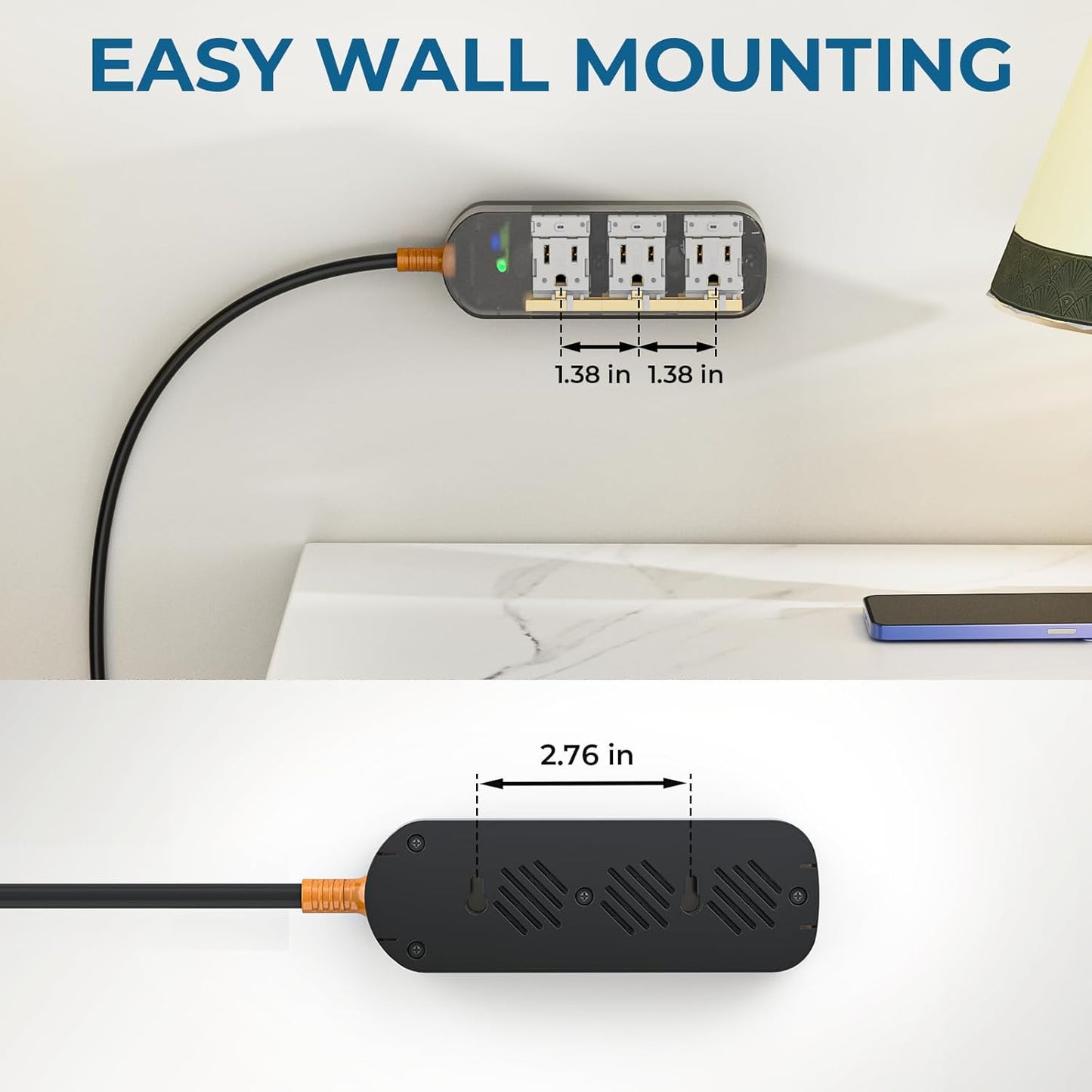 Surge Protector Power Strip,1625W/13A,5Ft Extension Cord with 3 Outlets,Waterproof Class 6 Heavy Duty Extension Cord for Indoor Outdoor,UL FCC IPX6 Listed (Transparent, 5FT)