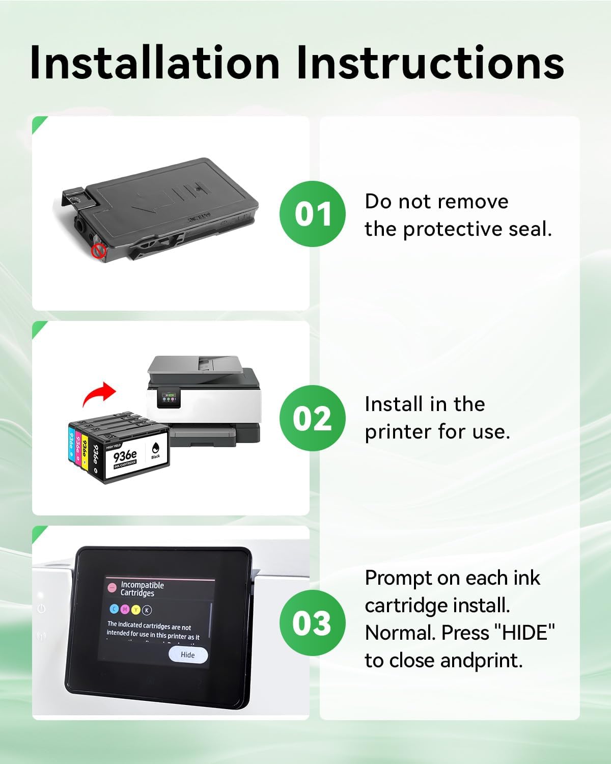 936 936e Ink Cartridges with chip 4-Pack High Yield Replacement for HP 936 936e 936XL Ink Compatible for HP OfficeJet Pro 9110b 9125e 9128e 9130b 9135e 9122e 9120 Wide Format 9730e Printer Black Color
