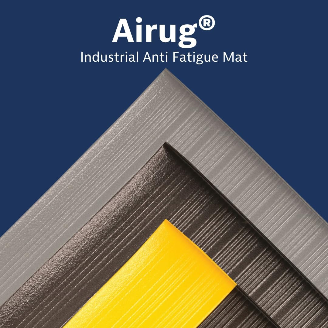 Notrax 410 Airug® 2' x 3' x 3/8" Anti Fatigue Mat, Enhanced Slip Resistance with Beveled Edges and Ribbed Surface, Ideal for Industrial and Commercial Workplaces, Grey, 410S0323BL