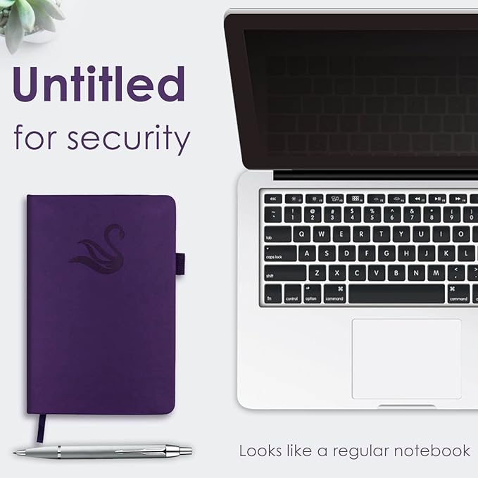 Elegant Password Book with Alphabetical Tabs - Hardcover Password Book for Internet Website Address Login - 5.2" x 7.6" Password Keeper and Organizer w/Notes Section & Back Pocket (Purple)