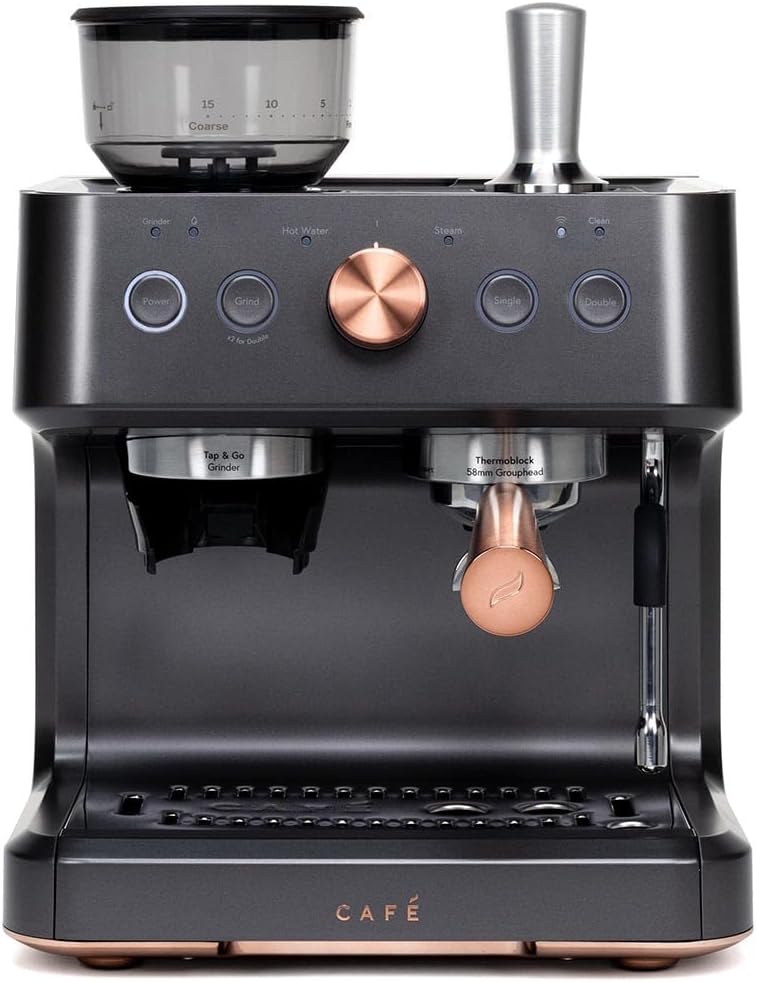 Café Bellissimo Semi Automatic Espresso Machine + Milk Frother | WiFi Connected| Built-In Bean Grinder, 15-Bar Pump & 95-Ounce Water Reservoir | Matte Black, C7CESAS3RD3