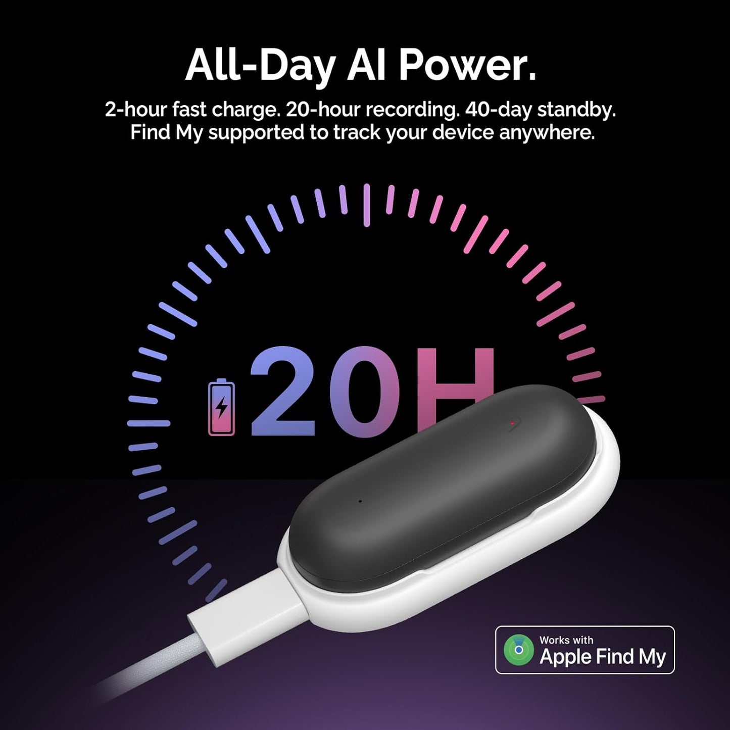 NotePin Voice Recorder, AI Voice Recorder, App Control, AI Notetaker, AI Transcribe & Summarize, Support 112 Languages, 64GB Memory, Audio Recorder for Lectures, Meetings, Cosmic Gray