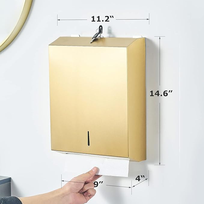 Paper Towel Dispenser Wall Mount Commercial c-fold/Multi-fold/Tri-fold, Touchless Hand Towel Dispenser with Lock(Gold)