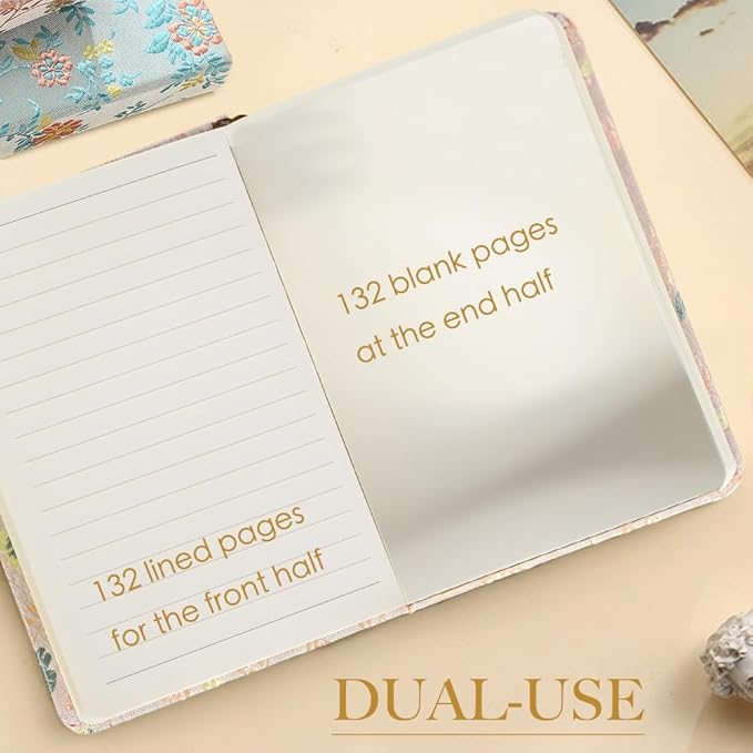 Pocket Notebook, A6, 4x6, Silk Cover, Hardcover, Lay Flat, Small Embroidered Journal, Cute Journal, Ruled Notebook & Sketchbook, Note Taking Notebook for Women, Pretty Notebook, Blue