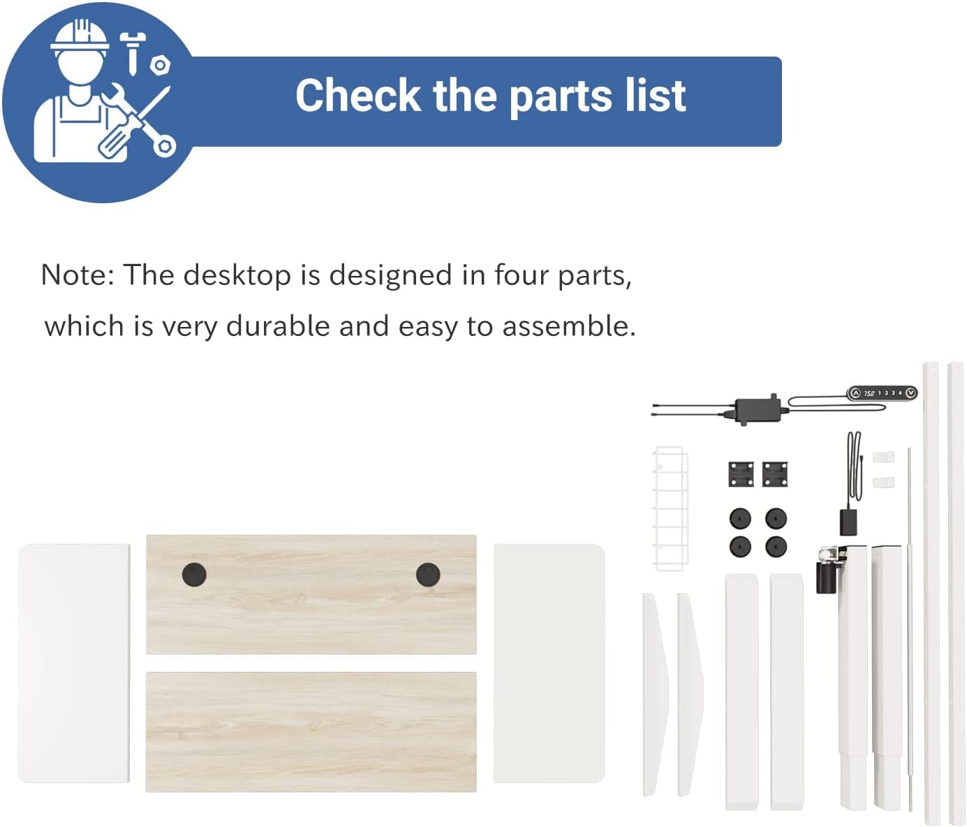 Electric Height Adjustable Standing Desk, 63 x 30inches Height Adjustable Computer Desk Sit Stand Desk Home Office Desks with Splice Board White Frame + White Top