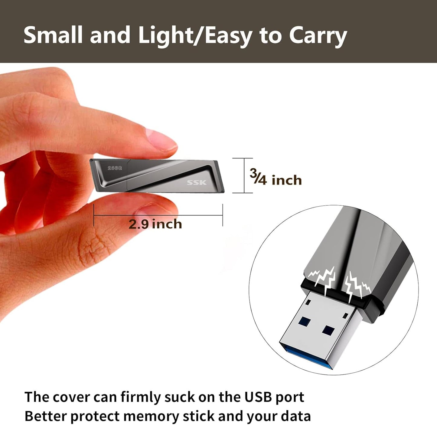 SSK 256GB USB Flash Drive 550MB/s USB 3.2 Gen2 USB Thumb Drive Fast Transfer Speed Externel Solid State Drive +USB C Adapter USB C Memory Stick for Type C Smartphone,MacBook/Pro/Air Laptop and More