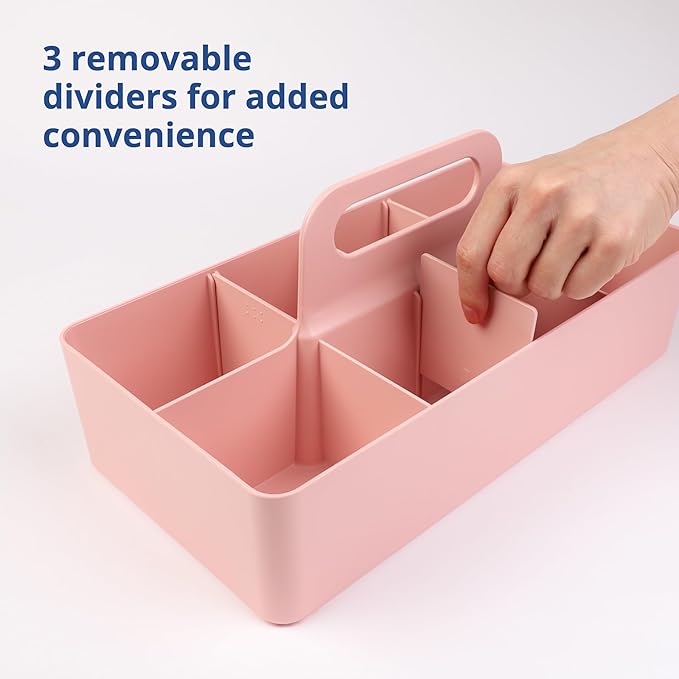 BLUE GINKGO Stackable Organizer Caddy – Korean-Made Portable Tote for Bathroom, Office, Crafts, or School Supplies (Long Rectangle, Pink)
