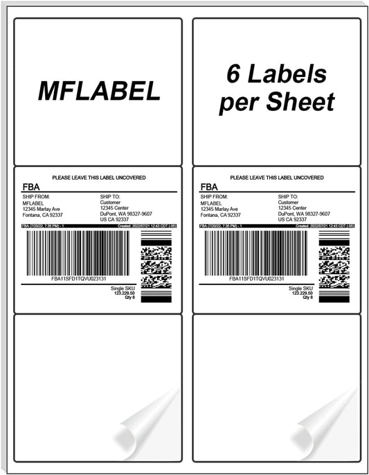 MFLABEL 3-1/3" x 4" Shipping Address Sticker, FBA Labels, 6-UP Sticker Label, White Shipping Label, Easy to Peel, Address Paper for Laser/Ink Jet Printer, 6 Per Page (1800 Labels, 300 Sheets)