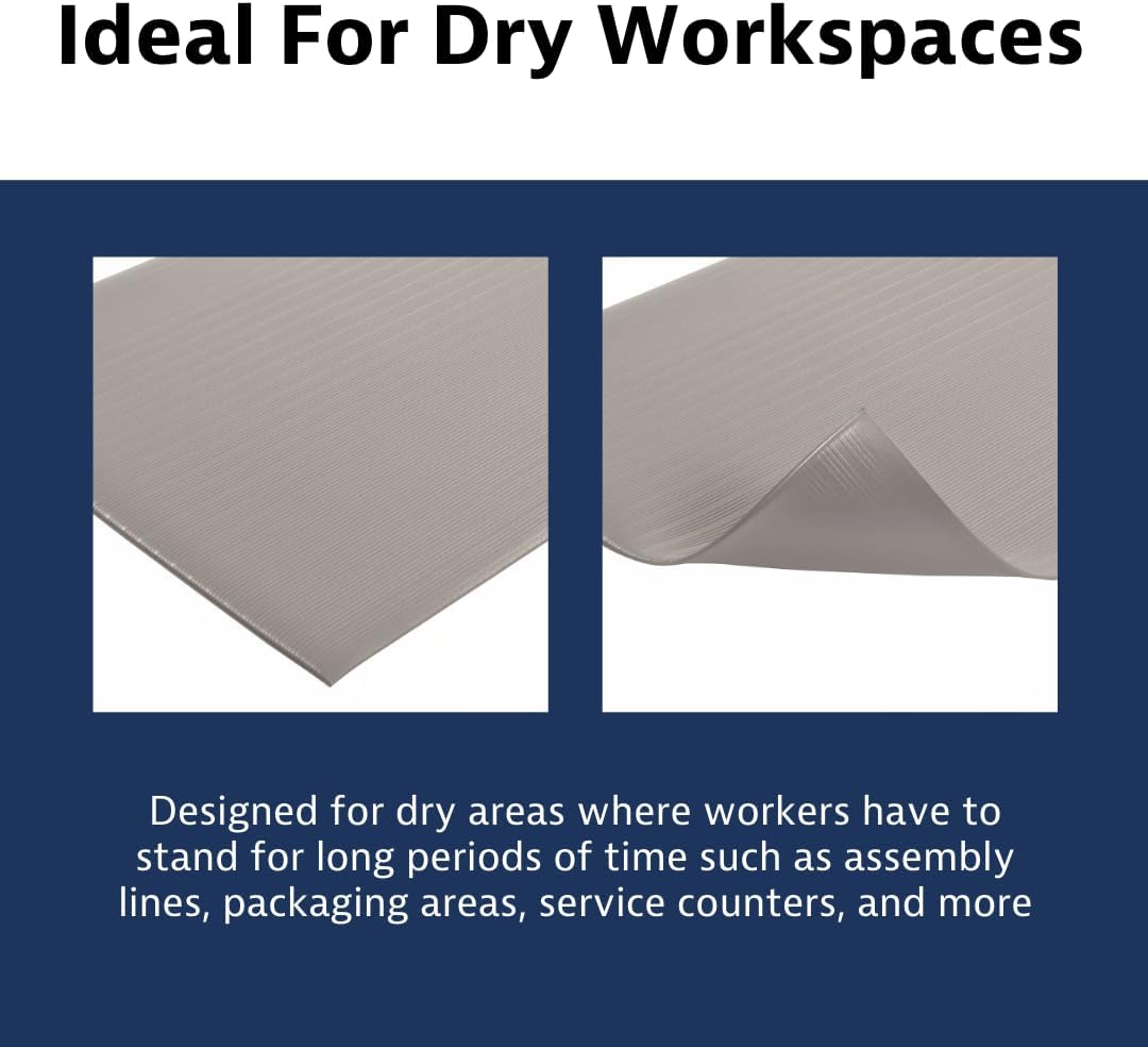 Notrax 410 Airug® 3' x 60' x 3/8" Anti Fatigue Mat, Enhanced Slip Resistance with Beveled Edges and Ribbed Surface, Ideal for Industrial and Commercial Workplaces, Gray, 410R0336GY