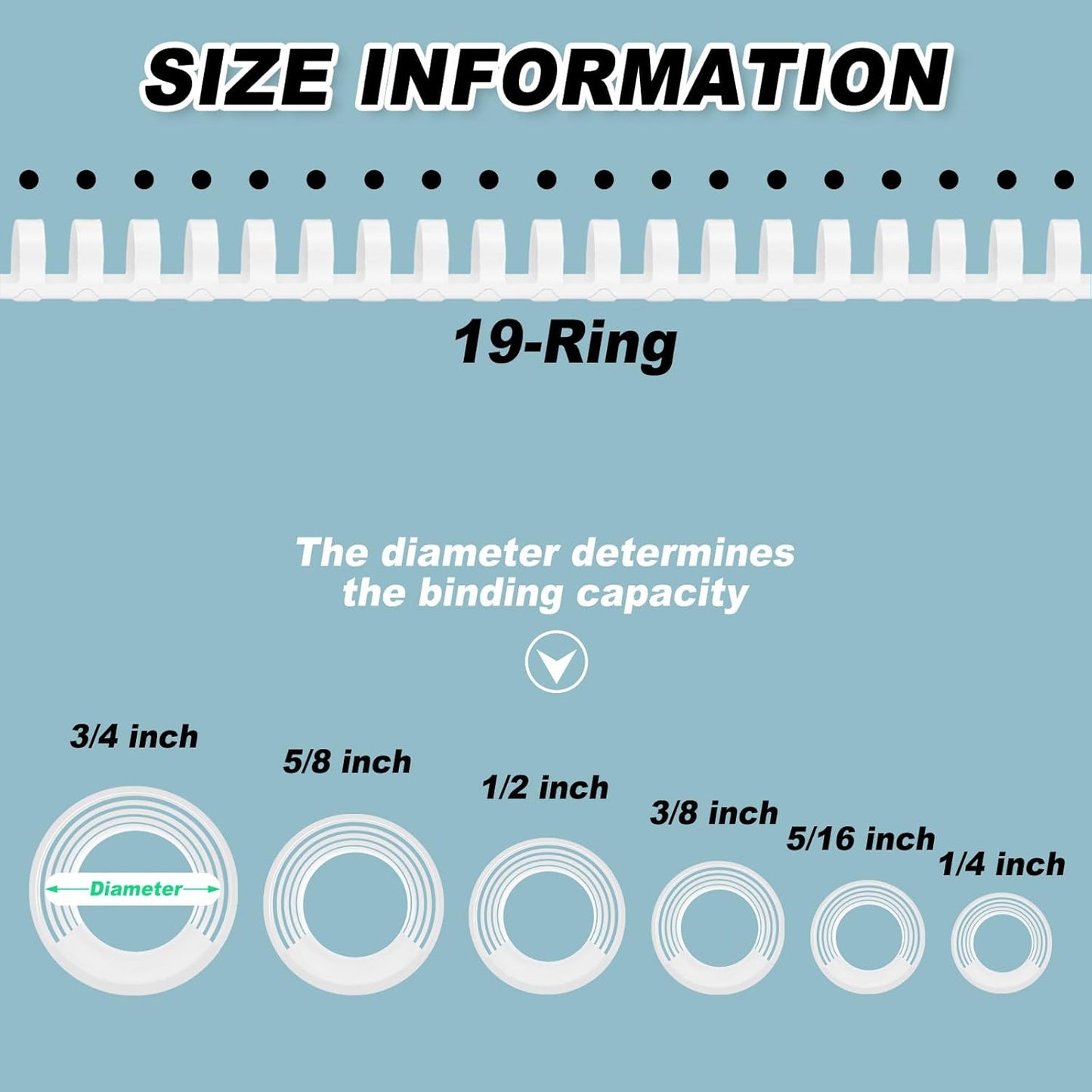 Yunsailing 150 Pack Plastic Binding Combs Plastic Binder Comb Ring 19 Ring Binding Spines Letter Size Spiral coils for Notebook Calendar(1/4 5/16 3/8 1/2 5/8 3/4 in,White)