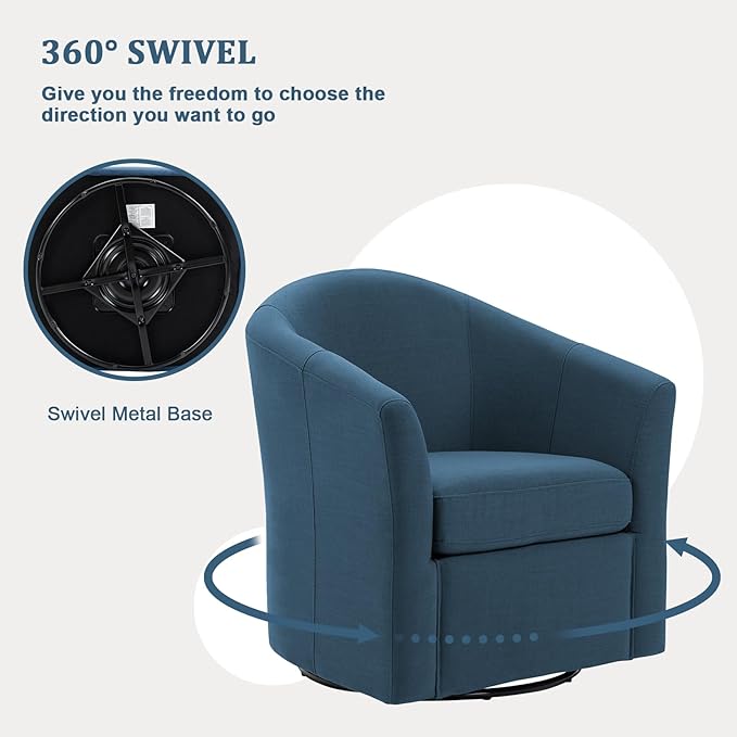 UIXE 360° Swivel Barrel Accent Chair, Modern Round Arm Chair Upholstered Club Armchair, Single Sofa Seating in Fabric for Living Room, Bedroom (Blue)