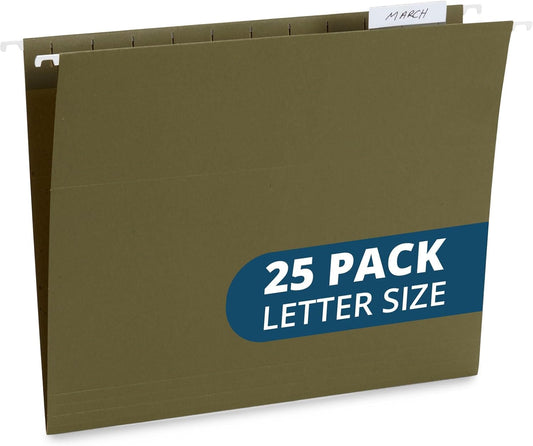Blue Summit Supplies 25 Hanging File Folders, Reinforced Hanging Folders, Standard File Folders for Filing Cabinet, Letter Size, Green, 25 Pack