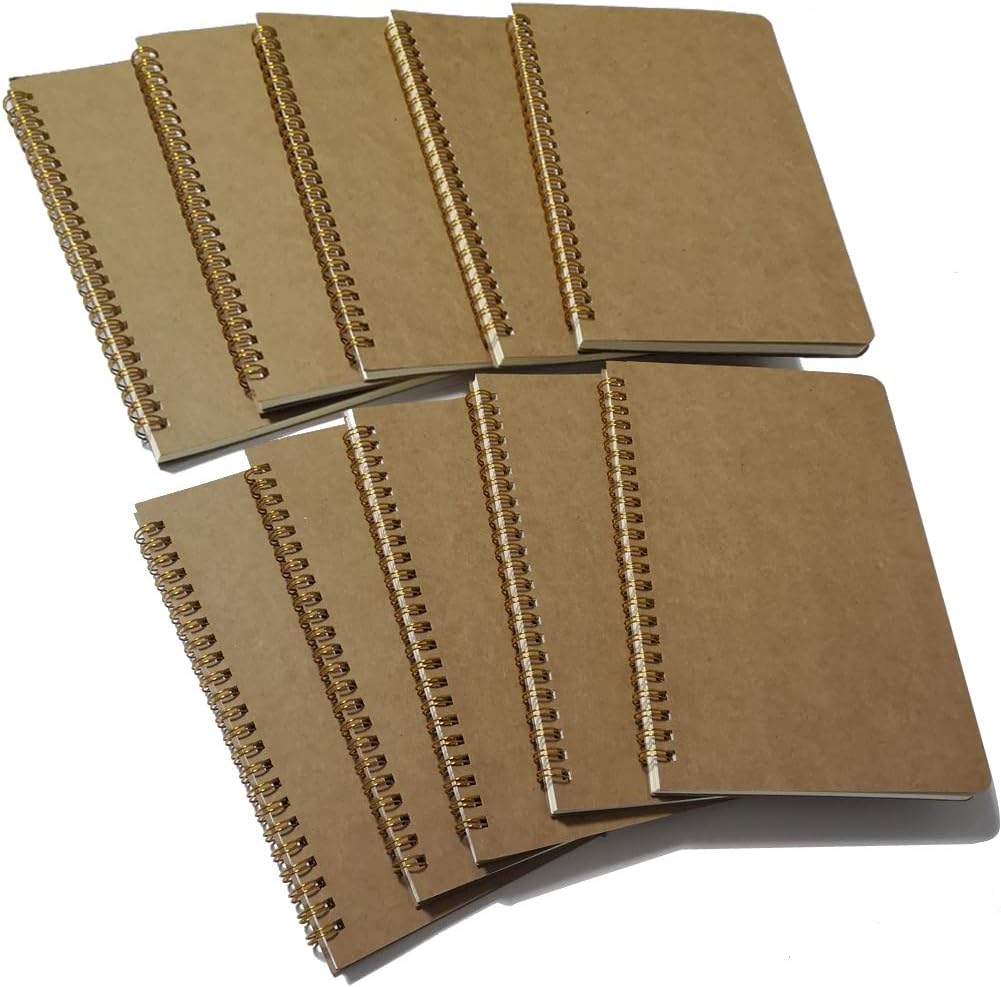 YUREE Softcover Spiral Notebook/Spiral Journal, 50 Sheets (100 Pages) Dot Grid Notebook, 10 Notebooks Per Pack, A5, 8.5" x 5.7", Brown