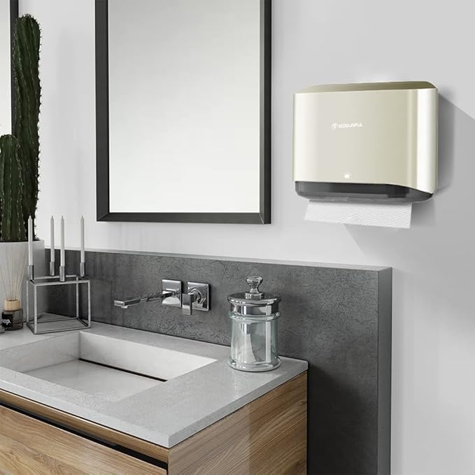 C-Fold Paper Towel Dispenser for Bathroom: Compact 200 Sheets Large Capacity for Multifold Hand Towel, No-Hole Installation Adhesive Paper Towel Holder Wall Mount - Gold