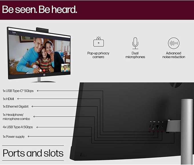 HP 27" FHD Touchscreen Business All-in-One Desktop Computer, Intel 12-Core Ultra 7 155U (Beats i7-1355U), 32 GB DDR5 RAM, 1 TB SSD, Intel Iris Xe Graphics, Wired KB & Mouse, Wi-Fi 6, Windows 11 Pro