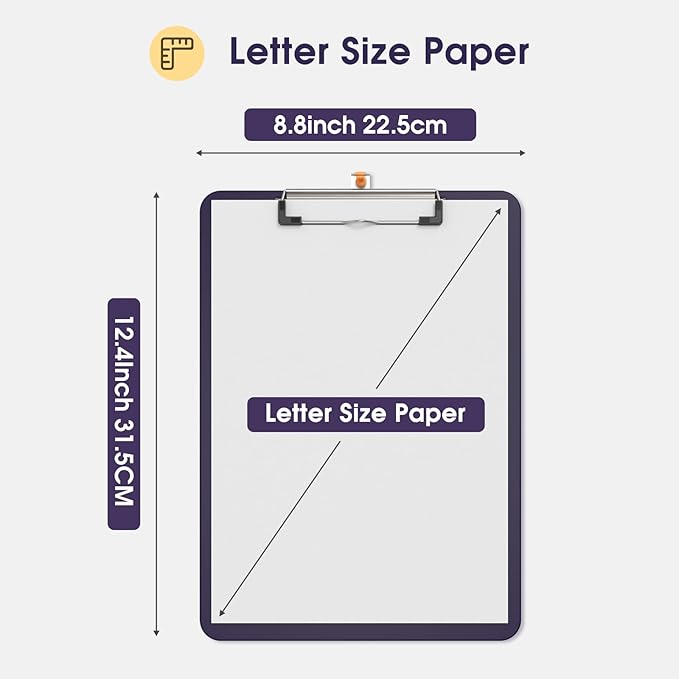 Plastic Clipboards 2 Pack, A4 Purple Clip Board 8.5x11 for Classroom, Students, Kid, Woman, Size 9" x 12.5" with Low Profile Clip, Office & School Supply