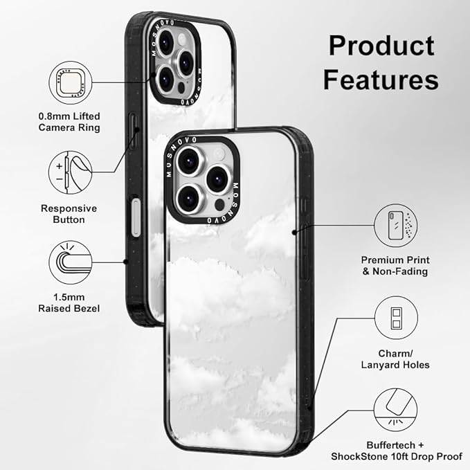MOSNOVO Case for iPhone 16 Pro Max, [10ft 4X Military-Grade Drop Protection] Durable & Shockproof Phone Case Cover Design for iPhone 16 Pro Max - Cloud - Clear Black