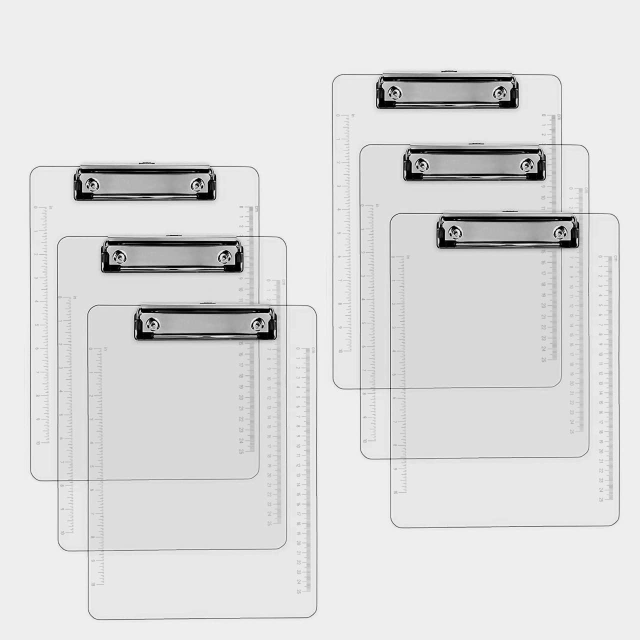 PERFORMORE Clear Acrylic Clipboards 6-Pack | 12” x 9” Letter-Size Writing Boards | Durable Transparent Plastic with Silver Low-Profile Clips | Ideal for Office, School, Events, and Seminars