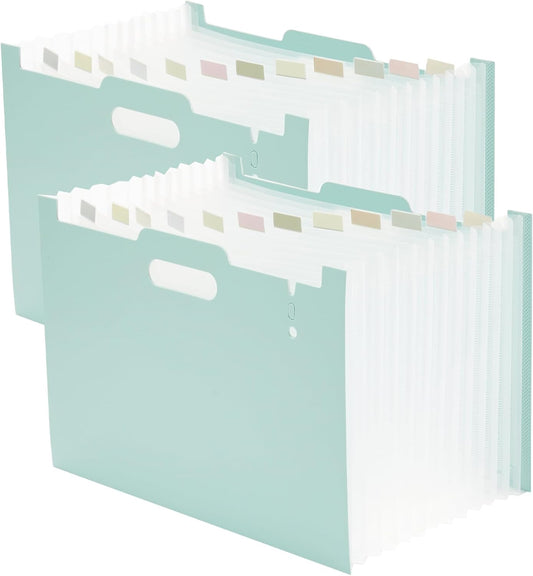 2-Piece Accordion Folder Manager, 12 Grid Expansion Pages, Upright and Open Portable Monthly Bill and Receipt Managers, Color Labels, School, Home, and Office letterhead/A4 Size Green