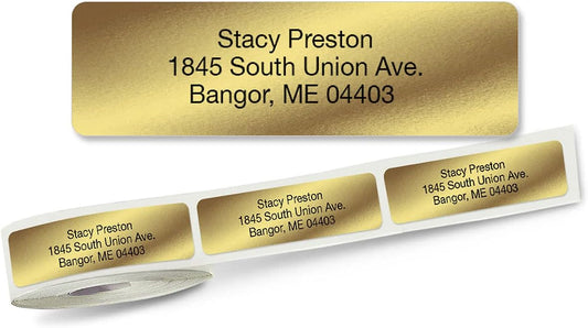 Personalized Return Address Labels, Roll of 500 Gold Foil Self-Adhesive Labels Without Dispenser, Customize with Name & Shipping Address, Colorful Images