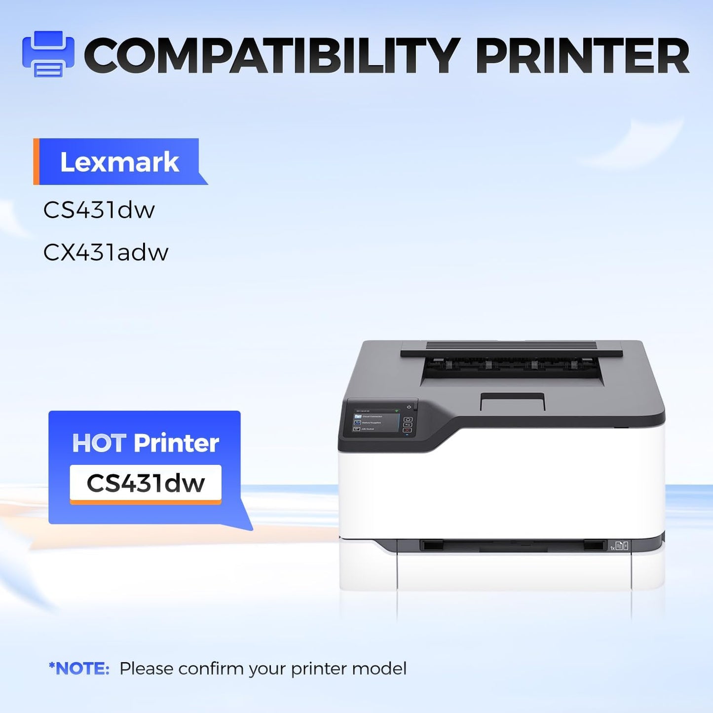 20N1XK0 20N1XC0 20N1XY0 20N1XM0 Toner Cartridge Set（4-Pack with chip）High Yield Replacement for Lexmark 20N1XK0 Toner Compatible with Lexmark Color CS431dw CX431adw CS431 CX431 Laser Printer (B/C/M/Y)