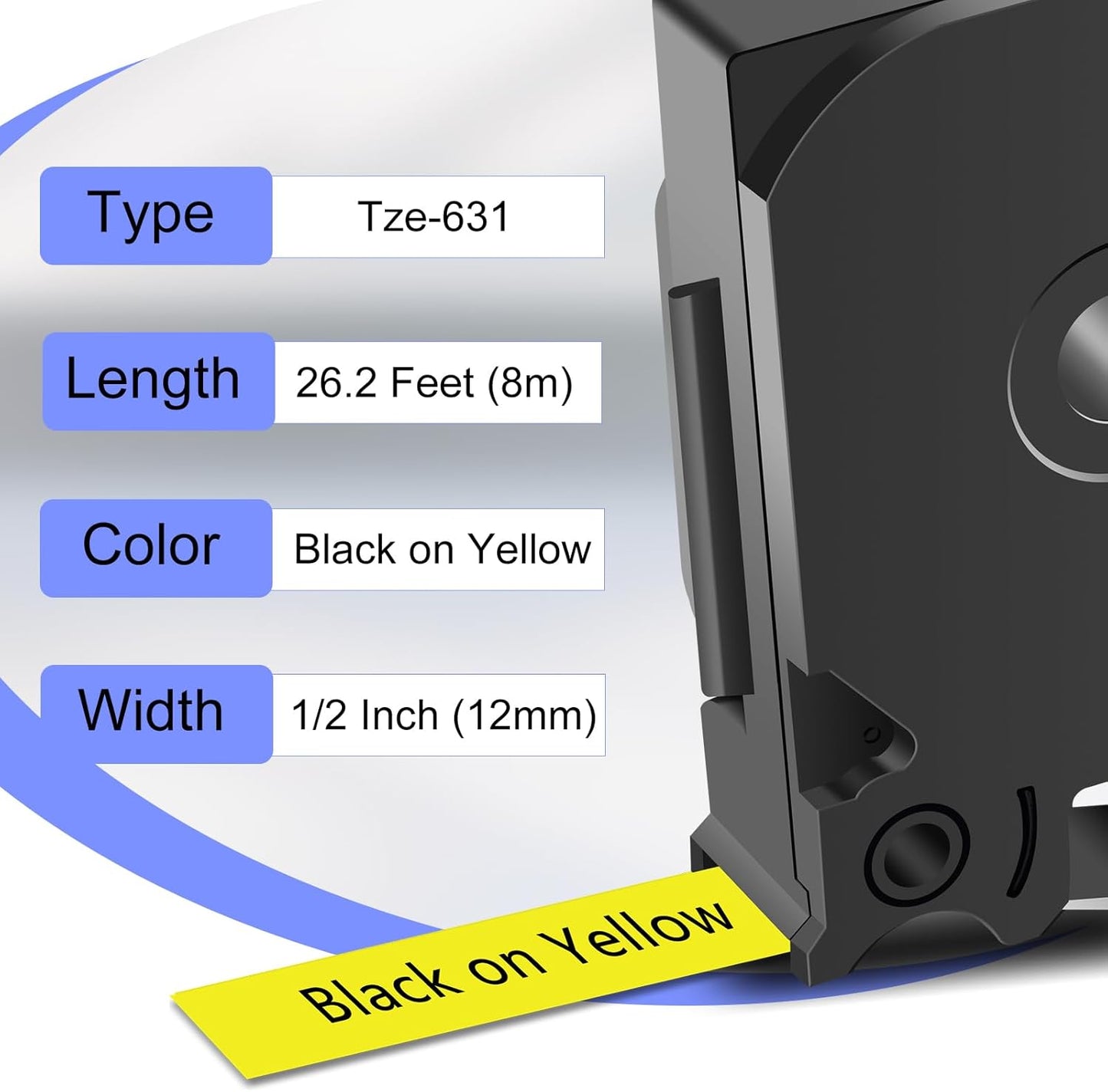Label Tape Refills Compatible for P-Touch TZ-631 TZe-631 AZE631 Laminated Black on Yellow 1/2 Inch 0.47" 12mm for PT-D200 PTD210 D400 D600 PTH100 H110 PT2730 PTP700 PTP710BT, 2 Pack