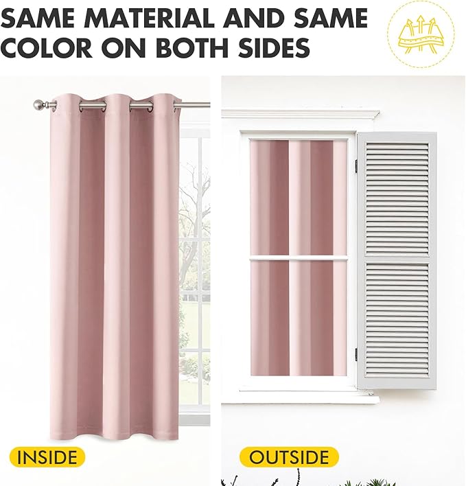 MIULEE Short Curtains for Windows - Baby Pink Blackout Half Window Curtains Thermal Insulated Privacy Drapes for Kitchen Bedroom Bathroom Grommet Top Small Basement Tiers W40 x L36 Inch 2 Panels