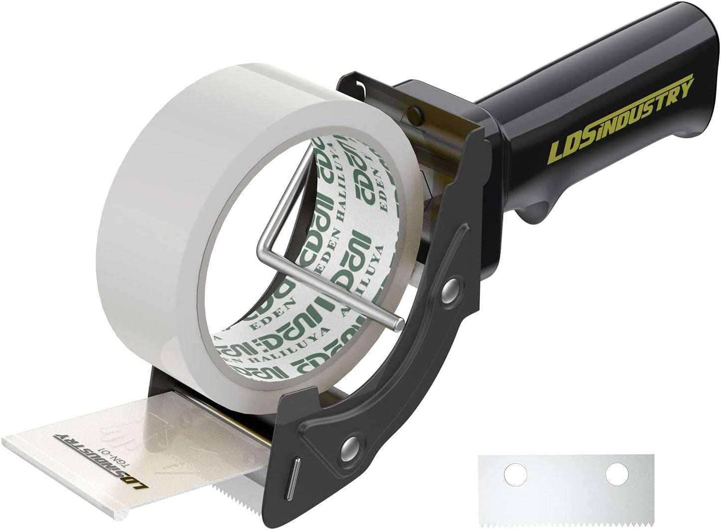 Rapid-Replace Tape Dispenser Gun with 2 Inch X 60 Yard Tape Roll (Transparent) and Extra Blade, Lightweight Ergonomic Heavy Handheld Duty Tape Cutter for Packaging and Box Sealing Black