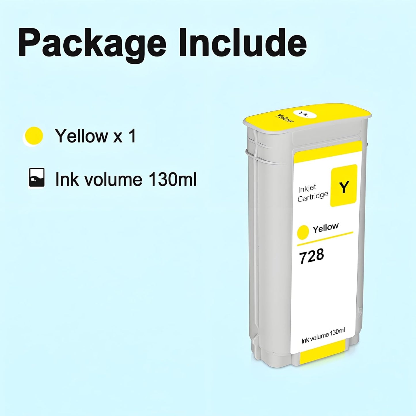 HPQ 728 Ink Cartridge 130ml Compatible with DesignJet T730 T830 MFP Large Format Plotter Printers (F9K16A) (Yellow)
